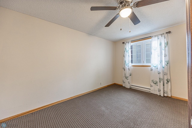 838 8th Ave E, West Fargo, ND 58078 - unfurnished room featuring carpet floors, a baseboard heating unit, a textured ceiling, baseboards, and ceiling fan