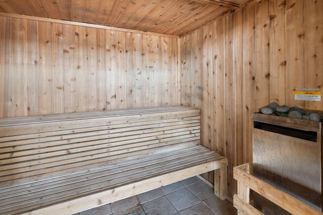 10720 Rockford Rd Unit 113, Plymouth, MN 55442 - sauna with wood walls, wood ceiling, and tile patterned floors