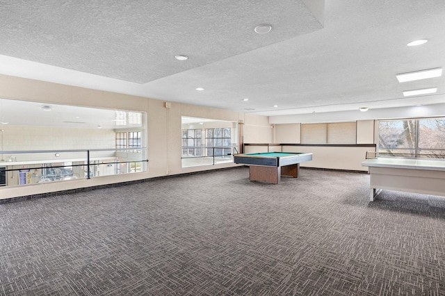 10720 Rockford Rd Unit 113, Plymouth, MN 55442 - rec room with carpet flooring, a textured ceiling, pool table, baseboards, and recessed lighting