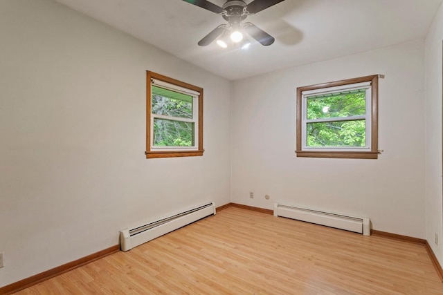8309 39th St N, Lake Elmo, MN 55042 - unfurnished room featuring a baseboard heating unit, light wood-type flooring, baseboards, and ceiling fan