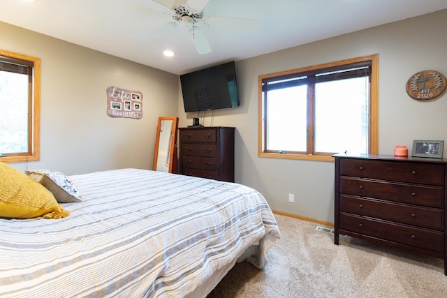 1941 230th St, Saint Croix Falls, WI 54024 - bedroom with light carpet, baseboards, recessed lighting, and ceiling fan