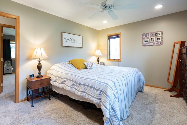 1941 230th St, Saint Croix Falls, WI 54024 - carpeted bedroom featuring baseboards, recessed lighting, and a ceiling fan