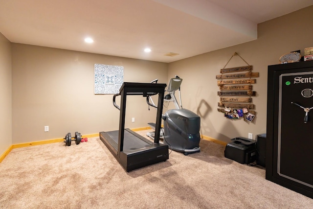 1941 230th St, Saint Croix Falls, WI 54024 - exercise room featuring baseboards, carpet floors, and recessed lighting