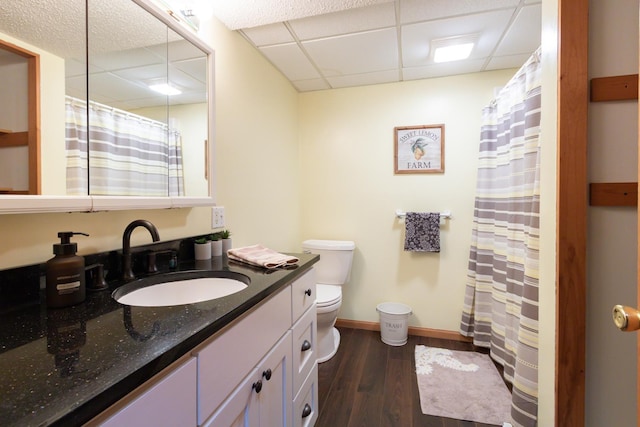 1941 230th St, Saint Croix Falls, WI 54024 - full bath with a drop ceiling, wood finished floors, toilet, vanity, and baseboards