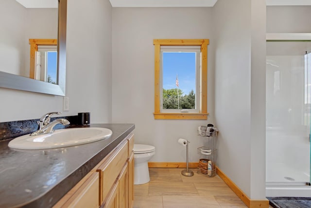 10080 550th St, Rock Creek, MN 55069 - full bath with vanity, baseboards, a stall shower, and toilet
