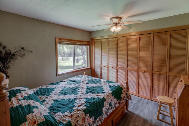 36037 678th St, Hill Lake Twp, MN 55748 - bedroom with wood finished floors and a ceiling fan