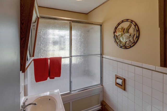 36037 678th St, Hill Lake Twp, MN 55748 - bathroom featuring a sink and a shower with door