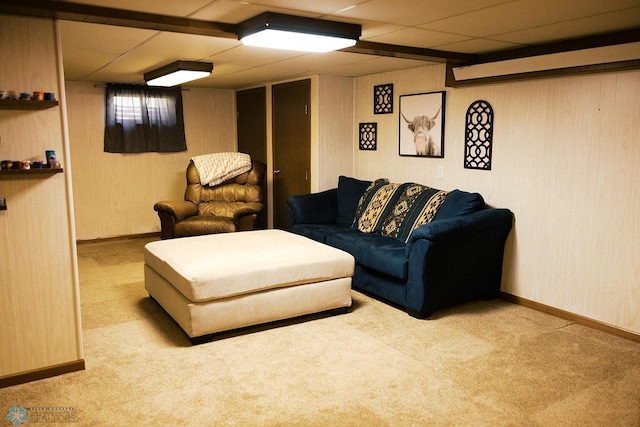 806 E St, Bottineau, ND 58318 - living room with carpet flooring, a drop ceiling, and baseboards