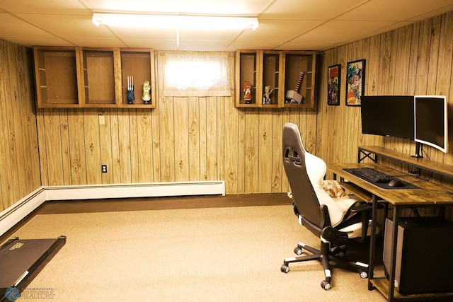 806 E St, Bottineau, ND 58318 - carpeted home office featuring wooden walls