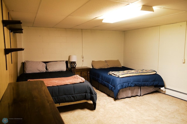 806 E St, Bottineau, ND 58318 - carpeted bedroom with concrete block wall and a drop ceiling