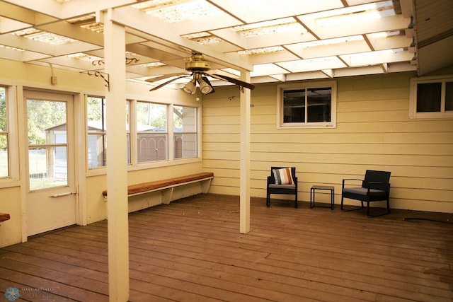 806 E St, Bottineau, ND 58318 - wooden deck with a pergola and a ceiling fan