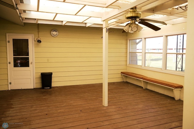 806 E St, Bottineau, ND 58318 - wooden terrace featuring ceiling fan