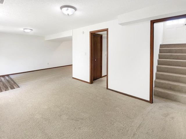 5617 220th St N, Forest Lake, MN 55025 - finished basement with light carpet, baseboards, and stairs