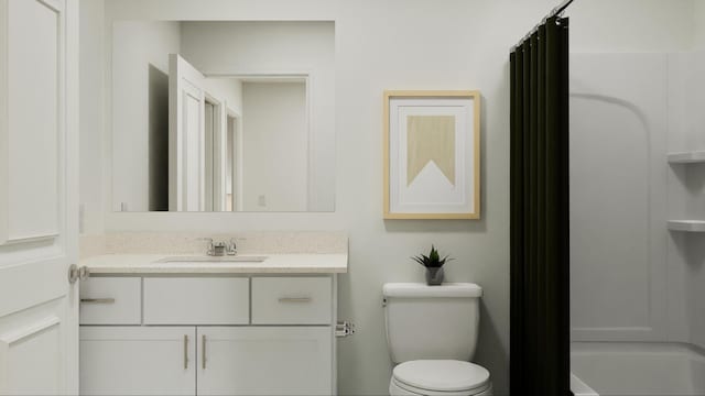 11124 203rd St W, Lakeville, MN 55044 - bathroom featuring vanity, toilet, and shower / tub combo with curtain