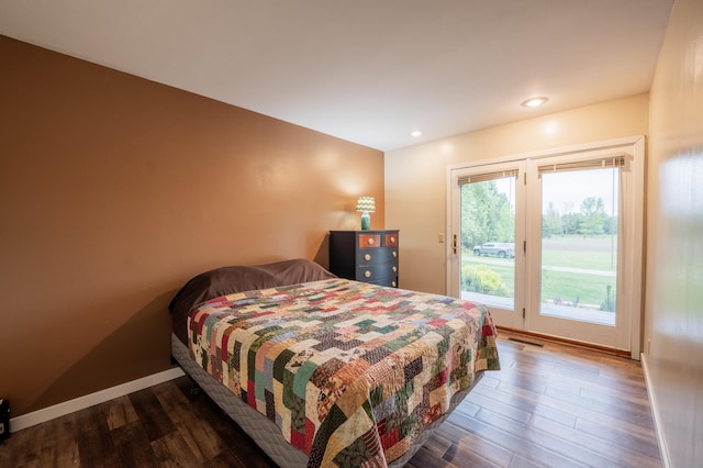 E13680 Stelter Rd, Fall Creek, WI 54742 - bedroom featuring access to outside, wood finished floors, and recessed lighting