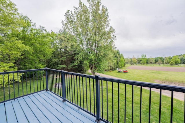 E13680 Stelter Rd, Fall Creek, WI 54742 - wooden terrace with a lawn and view of wooded area