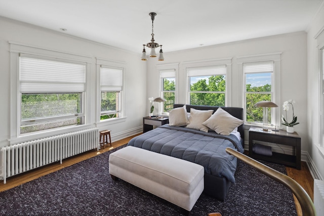 226 Grotto St S, Saint Paul, MN 55105 - bedroom with radiator heating unit, wood finished floors, multiple windows, ornamental molding, and baseboards