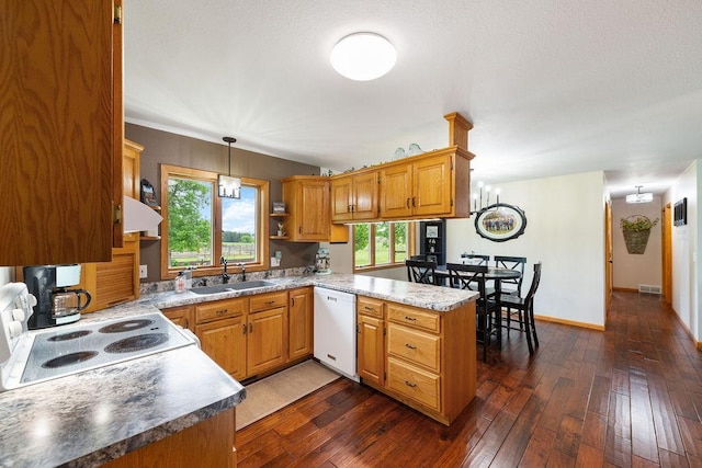 21750 County 36, Reynolds Twp, MN 56347 - kitchen with white dishwasher, a sink, a peninsula, open shelves, and stove