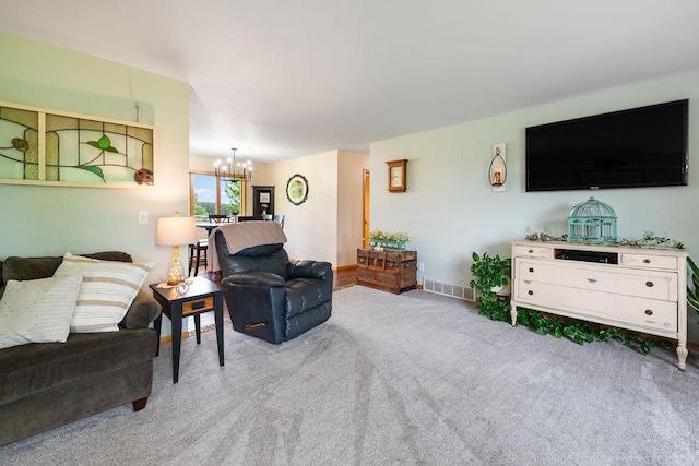21750 County 36, Reynolds Twp, MN 56347 - carpeted living area with a chandelier and baseboards