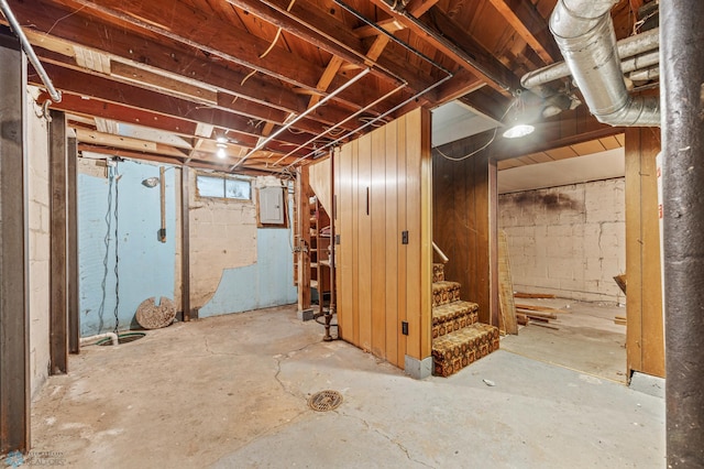 1550 13 1/2 St S, Fargo, ND 58103 - unfinished basement with electric panel and stairs