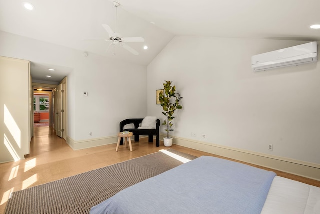 4705 Lyndale Ave S, Minneapolis, MN 55419 - bedroom with a wall unit AC, recessed lighting, baseboards, ceiling fan, and high vaulted ceiling