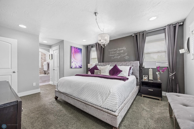 18117 Cherry Creek Ln, Erie Twp, MN 56501 - carpeted bedroom with arched walkways, baseboards, a textured ceiling, recessed lighting, and connected bathroom