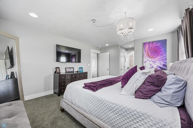 18117 Cherry Creek Ln, Erie Twp, MN 56501 - carpeted bedroom featuring a chandelier, recessed lighting, baseboards, and connected bathroom