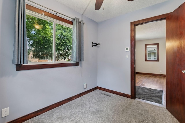 1148 Geranium Ave E, Saint Paul, MN 55106 - carpeted empty room featuring plenty of natural light, ceiling fan, a textured ceiling, and baseboards