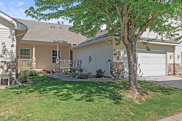 11645 Alpine Dr, Monticello, MN 55362 - back of property featuring an attached garage, a porch, driveway, a yard, and roof with shingles