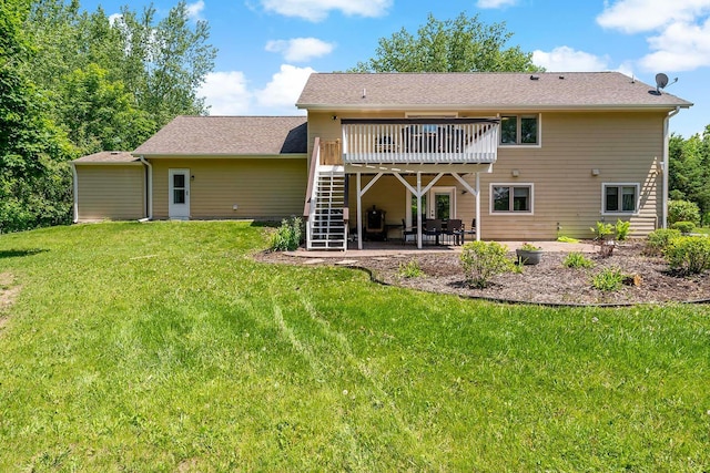 21570 France Blvd, Credit River Twp, MN 55044 - rear view of property featuring a deck, stairway, a patio, and a lawn