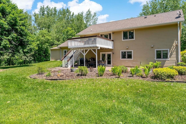 21570 France Blvd, Credit River Twp, MN 55044 - rear view of property featuring a deck, a yard, stairway, a patio, and french doors