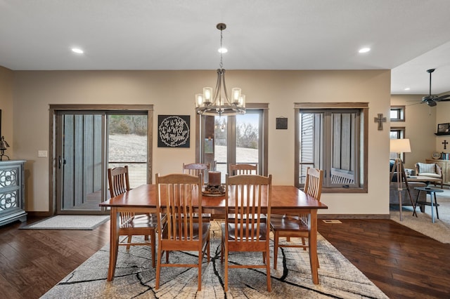 8530 Fir St, Greenfield, MN 55373 - dining room featuring wood-type flooring, plenty of natural light, recessed lighting, a chandelier, and baseboards