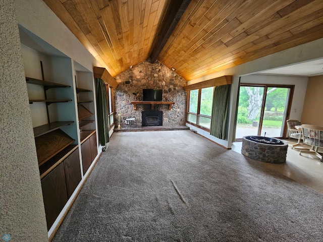 103 4th St S, Fairmount, ND 58030 - living area featuring wood ceiling, carpet, and a fireplace