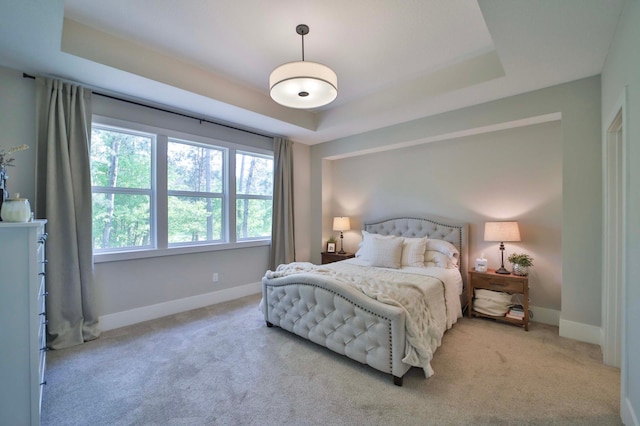 23904 Summer Haven Ln, Nisswa, MN 56468 - carpeted bedroom with a tray ceiling and baseboards