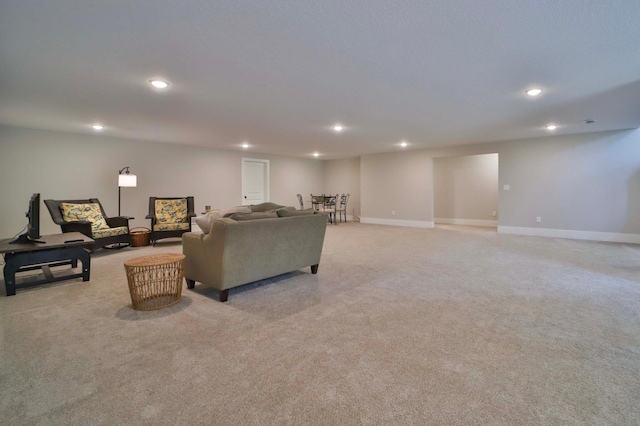 23904 Summer Haven Ln, Nisswa, MN 56468 - living area with recessed lighting, light colored carpet, and baseboards