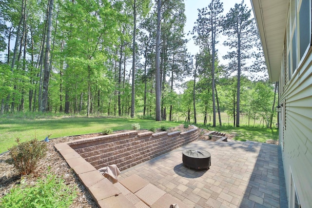 23904 Summer Haven Ln, Nisswa, MN 56468 - view of patio / terrace featuring an outdoor fire pit