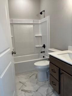 10051 Mulberry Ln, Corcoran, MN 55374 - full bathroom with vanity, shower / bathtub combination, toilet, and marble look tile flooring