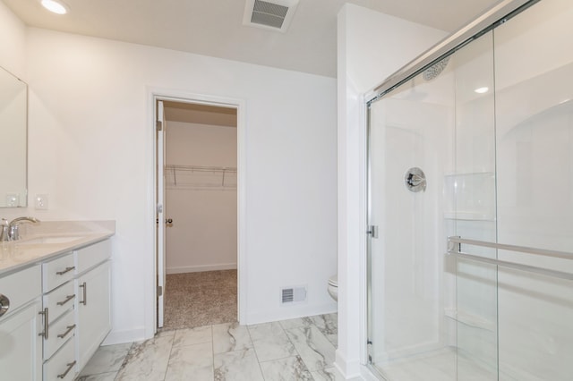 22615 Isla Way, Rogers, MN 55374 - full bath with a shower stall, vanity, a spacious closet, marble look tile flooring, and recessed lighting
