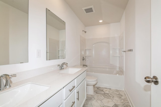 22615 Isla Way, Rogers, MN 55374 - bathroom featuring toilet, double vanity, bathing tub / shower combination, and recessed lighting