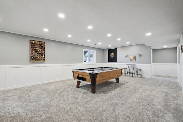 5282 Randolph Ave NE, Otsego, MN 55374 - game room featuring carpet, billiards, a decorative wall, recessed lighting, and wainscoting