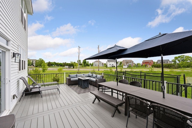 5282 Randolph Ave NE, Otsego, MN 55374 - wooden terrace with an outdoor hangout area, outdoor dining area, and a lawn