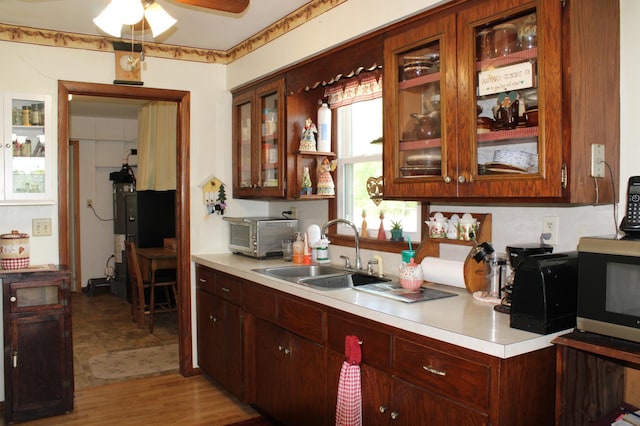 44500 Elmcrest Ave, Fish Lake Twp, MN 55032 - kitchen with a sink, light countertops, stainless steel microwave, and a ceiling fan