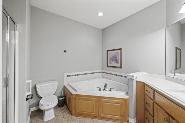 17260 Keystone Ave N, Hugo, MN 55038 - full bath with vanity, toilet, a bath, a shower stall, and baseboards