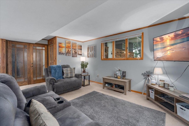 106 1/2 N St, Hudson, WI 54016 - carpeted living room with baseboards and ornamental molding