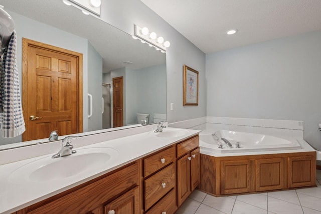 11202 Virginia Rd, Bloomington, MN 55438 - bathroom with tile patterned floors, a garden tub, and double vanity