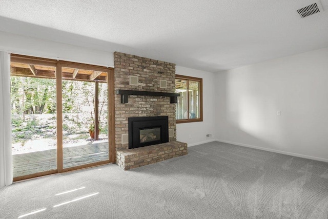 212 Eagle Lake Dr, Maple Grove, MN 55369 - unfurnished living room with carpet floors, a brick fireplace, and baseboards