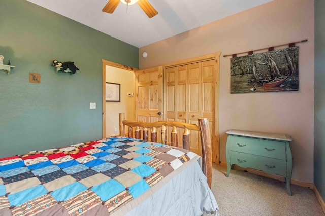 31172 Apache Cir, Breezy Point, MN 56472 - bedroom featuring a closet, a ceiling fan, and light carpet