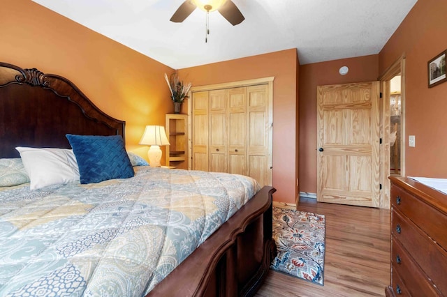 31172 Apache Cir, Breezy Point, MN 56472 - bedroom with a closet, wood finished floors, and a ceiling fan