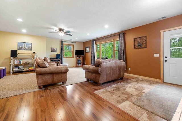 31172 Apache Cir, Breezy Point, MN 56472 - living area featuring wood finished floors, a ceiling fan, recessed lighting, and baseboards