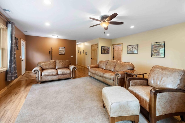 31172 Apache Cir, Breezy Point, MN 56472 - living room featuring wood finished floors, baseboards, ceiling fan, and recessed lighting